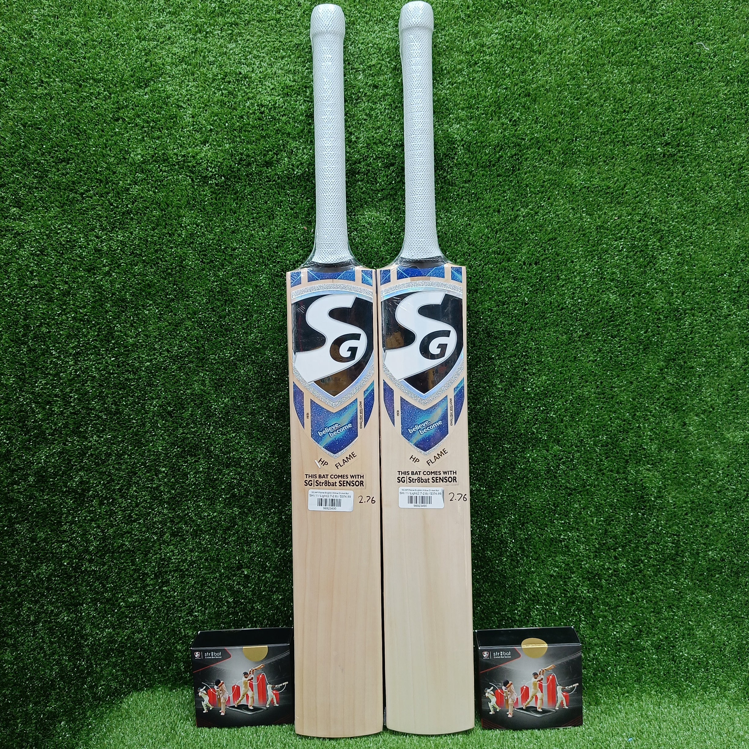 SG HP Flame English Willow Cricket Bat with SG Str8bat Sensor | Premium Cricket Equipment for Professional & Amateur Players | Perfect for Matches, Training & Practice Sessions