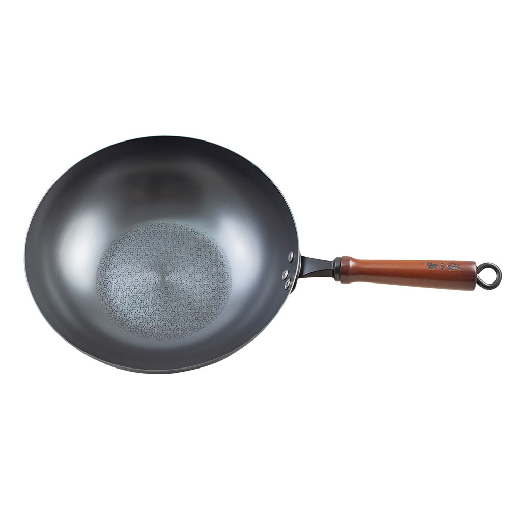 Premium 32cm Spin Pressed Steel Wok - Professional Non-Stick Stir Fry Pan for Asian Cooking, Home Chef & Restaurant Use