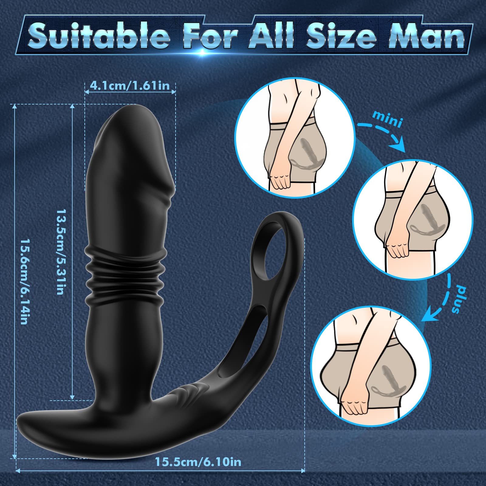Premium Prostate Massager for Men - 3 Thrusting & 12 Vibration Modes, Dual Cock Ring with Remote Control - Powerful Anal Stimulation & Pleasure Toy for Couples & Solo Play - Enhance Intimacy & Explore Sensations