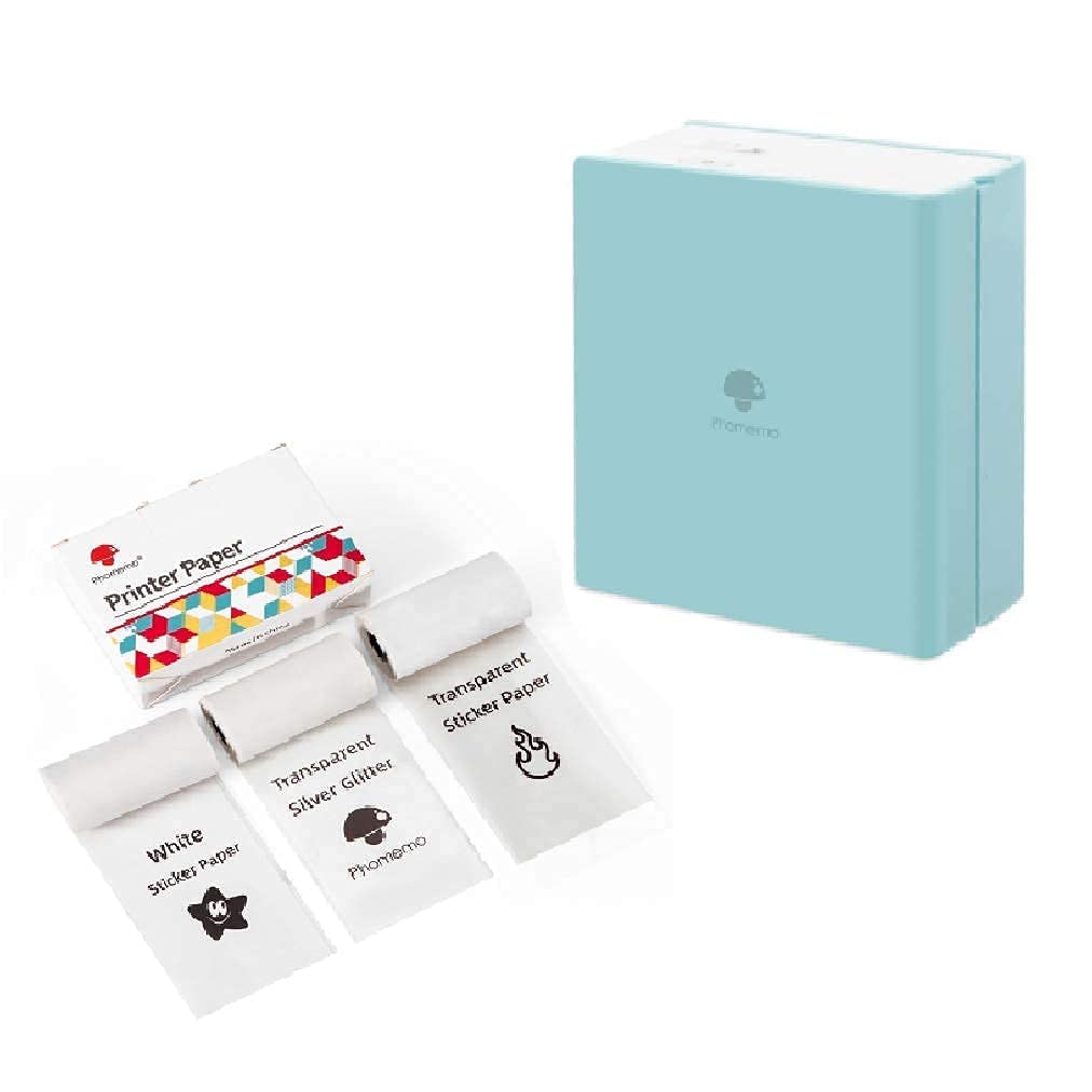 Phomemo M02 Mini Bluetooth Label Maker - Portable Wireless Thermal Printer for Home, Office & Organization with White/Clear/Silver Glitter Sticker Paper | Perfect for DIY Crafts, Pantry Labels & Gift Tags