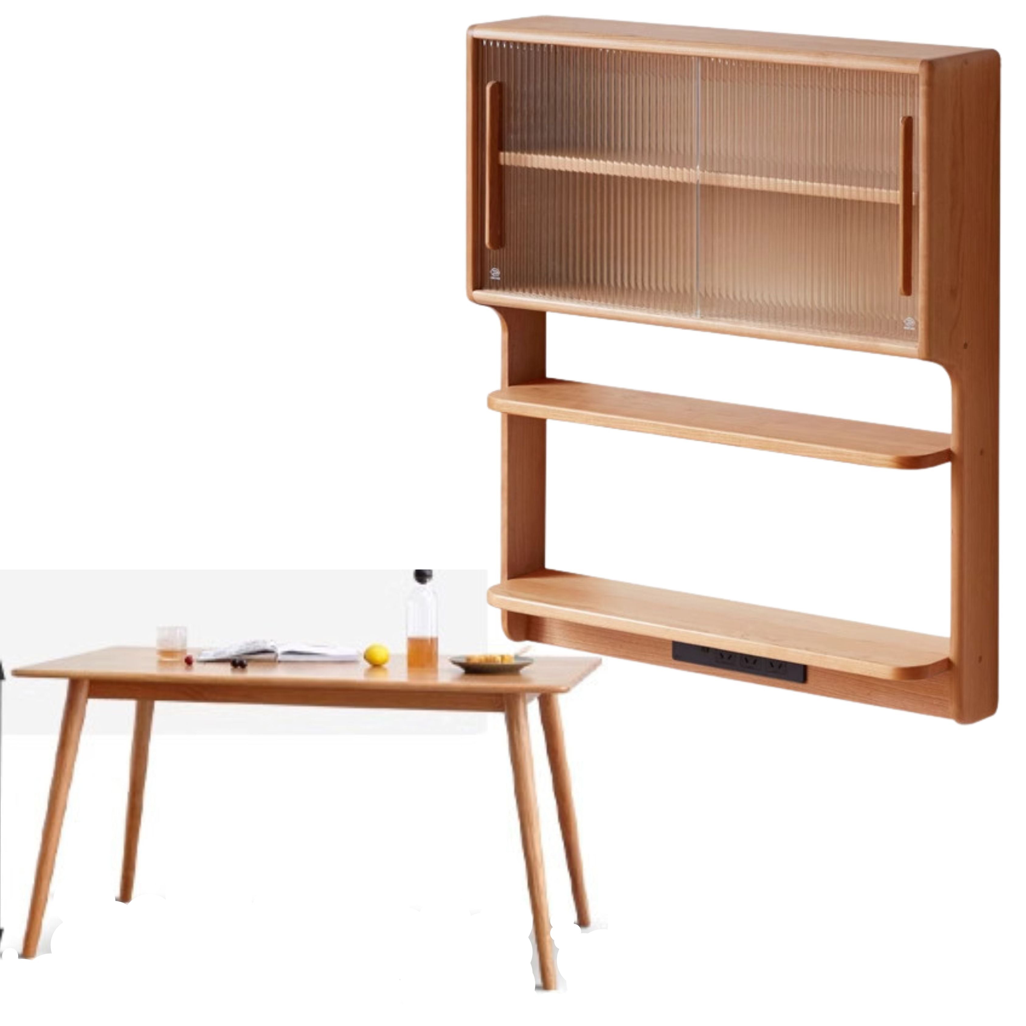 30.7х6.7х35.8 inch / 78х17х91 cm /Cherry color/ Cherry wood Hanging cabinet+ 63х33.5х29.5 inch/ 160х85х75 cm dining table