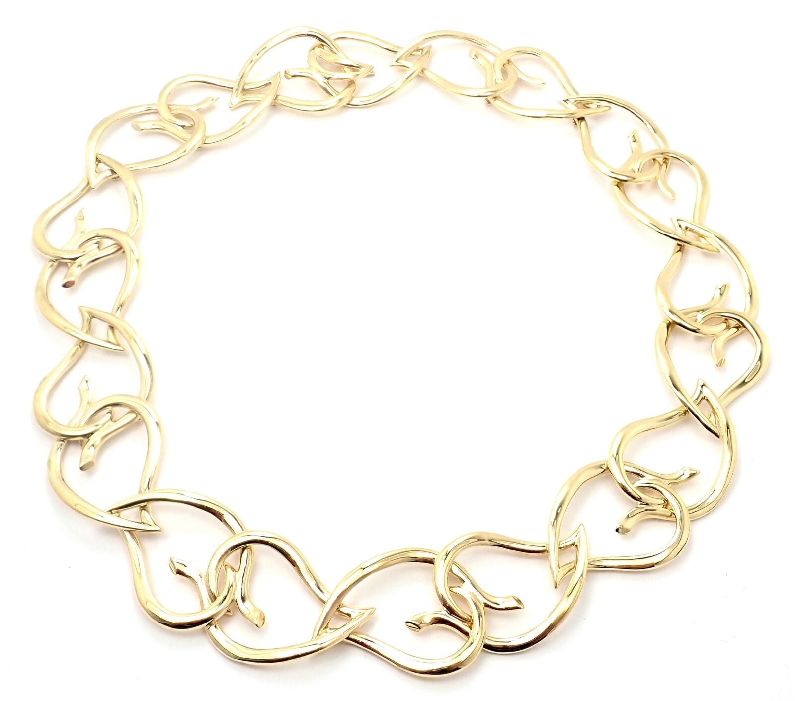 Authentic Tiffany & Co 18k Yellow Gold Open Heart Leaf Link Necklace - Vintage Luxury Jewelry for Women, Perfect for Anniversaries, Weddings & Special Occasions