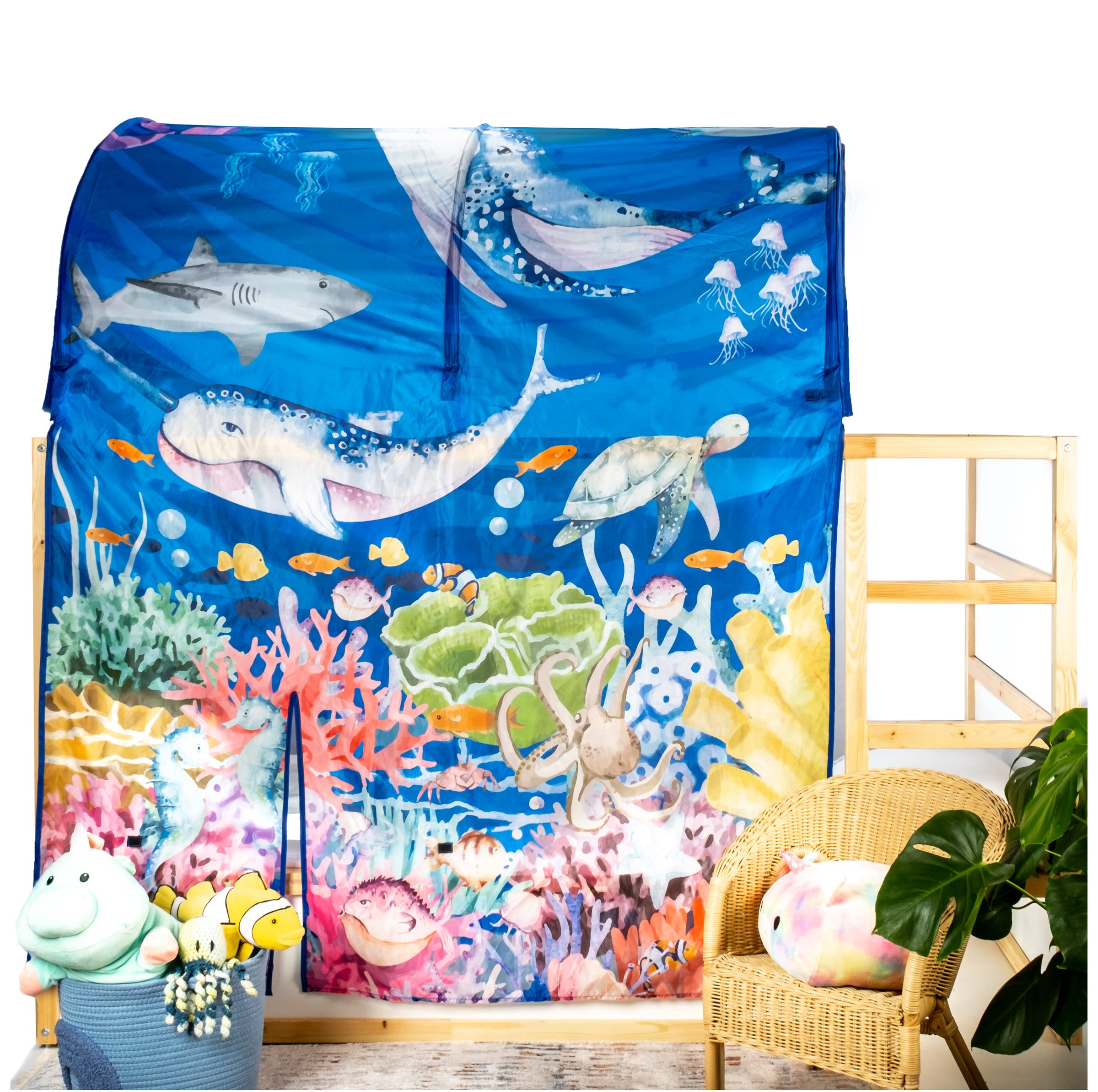 KURA Bed Tent for Kids - Under The Sea Themed Play & Sleep Canopy Compatible with IKEA Kura Bed (Bed Not Included) | Indoor Children's Bed Tent for Imaginative Play, Nap Time & Cozy Sleep Space