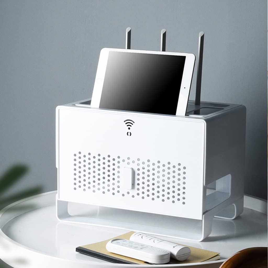 Wireless Router Storage Box & TV Set-top Box Organizer - Desktop Cable Management Rack for Living Room, Home Office, and Entertainment Center