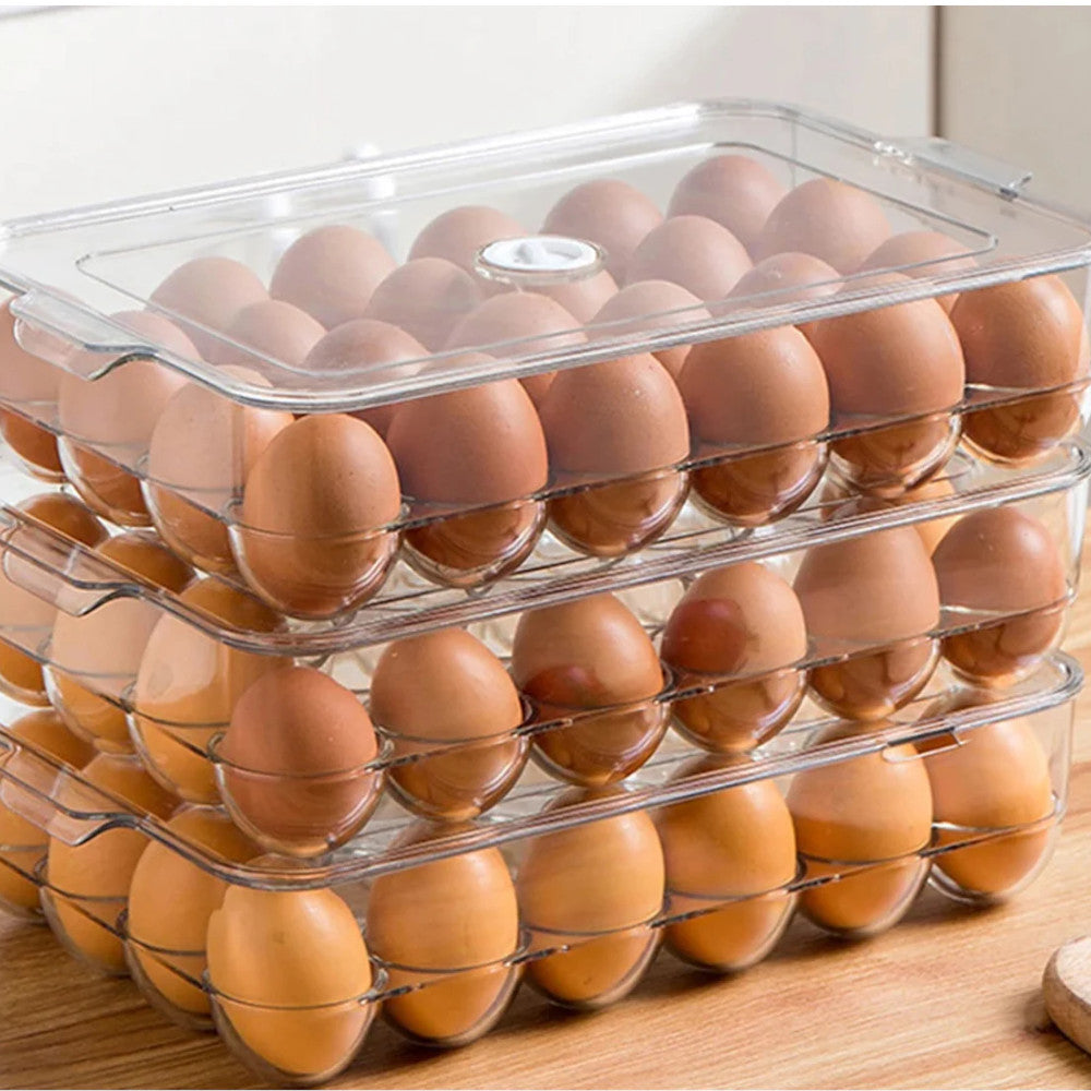 24-Piece Egg Holder with Lid - Stackable Plastic Egg Storage Container for Refrigerator - Perfect for Kitchen Organization, Easter Decor & Farmhouse Style