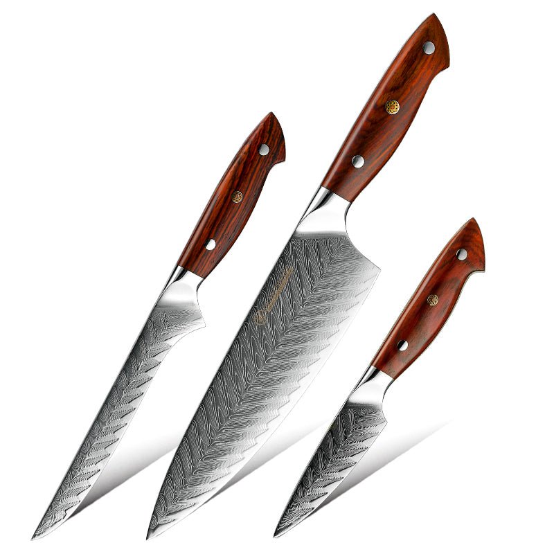 Premium 3-Piece Professional Chef Knife Set - VG10 Damascus Steel Blades with Exotic Sandalwood Handle - Perfect for Home Cooking, Professional Kitchens & Gourmet Food Preparation