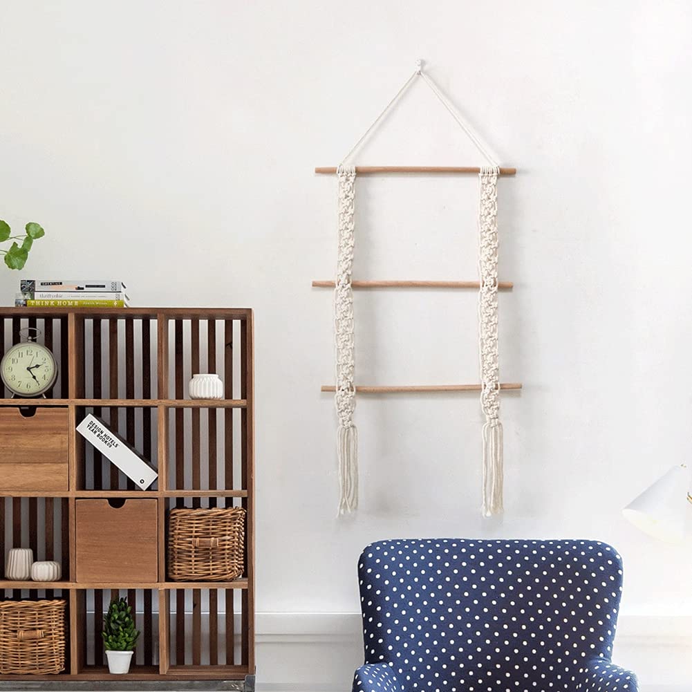 Boho 3-Tier Macrame Wall Hanging Shelf - Handmade Floating Shelves for Towels, Toilet Paper & Plants - Farmhouse Decor for Bathroom, Kitchen & Home - Perfect for Organizing Essentials & Displaying Decor