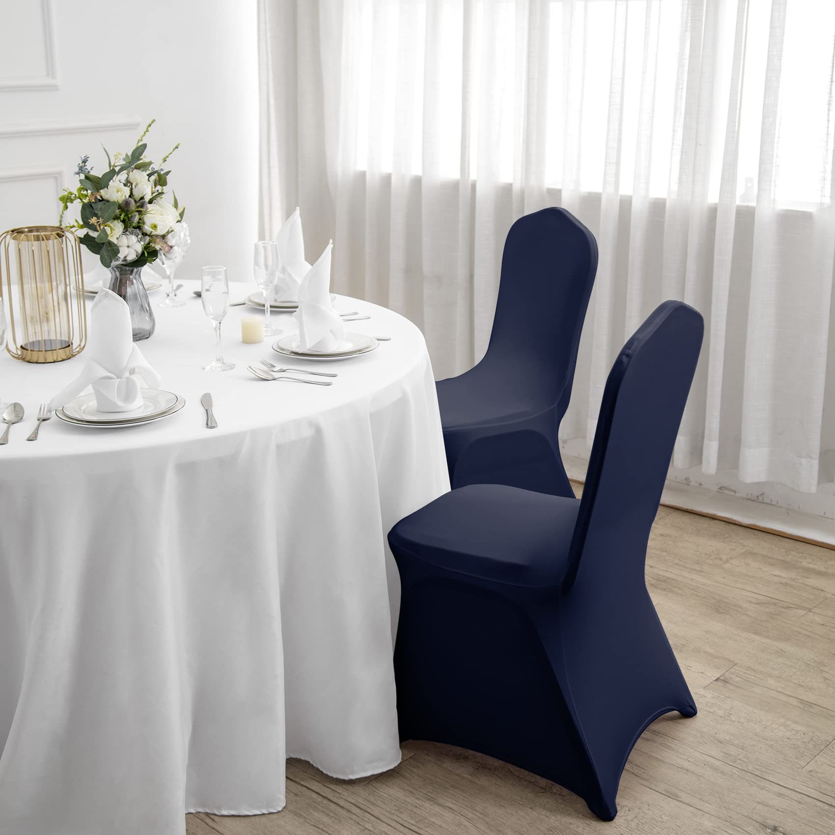 12PCS Spandex Stretch Chair Covers - Washable Removable Elastic Dining Chair Slipcovers for Living Room, Party, Wedding, Banquet & Hotel Events (Navy Blue) - Perfect for Home Decor & Event Seating Protection