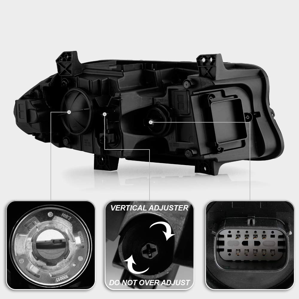 ACANII LED DRL Tube Projector Headlight for 2015-2022 Dodge Charger - Driver Side (Halogen Model, No Logo) | Upgrade Your Ride with Bright, Energy-Efficient Lighting for Night Driving & Enhanced Visibility