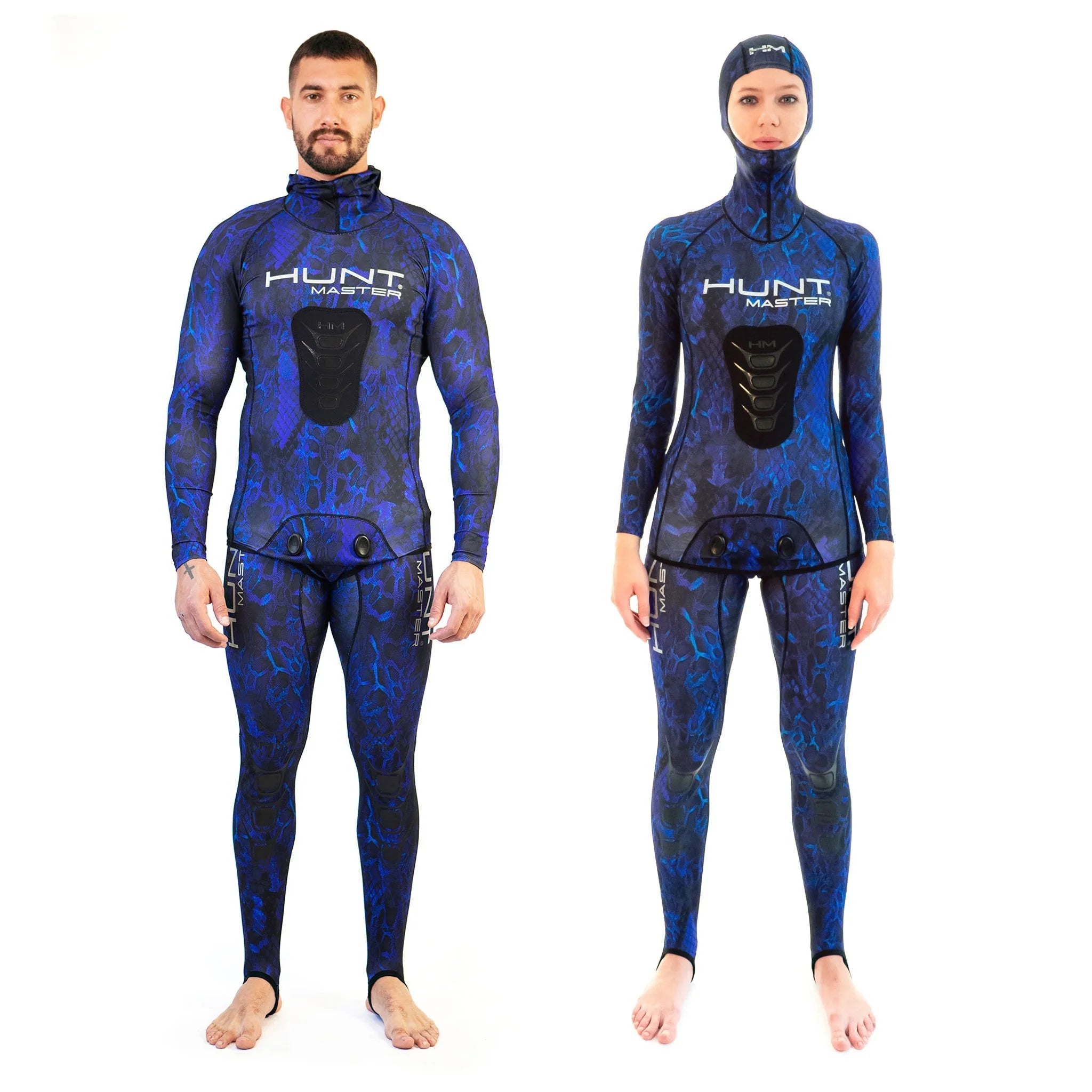 Hunt Master Camo Unisex Hooded Spearfishing Rashguard Top & Long John Pants Set with Chest Pad - UV Protection & Quick Dry for Scuba Diving, Freediving, and Water Sports