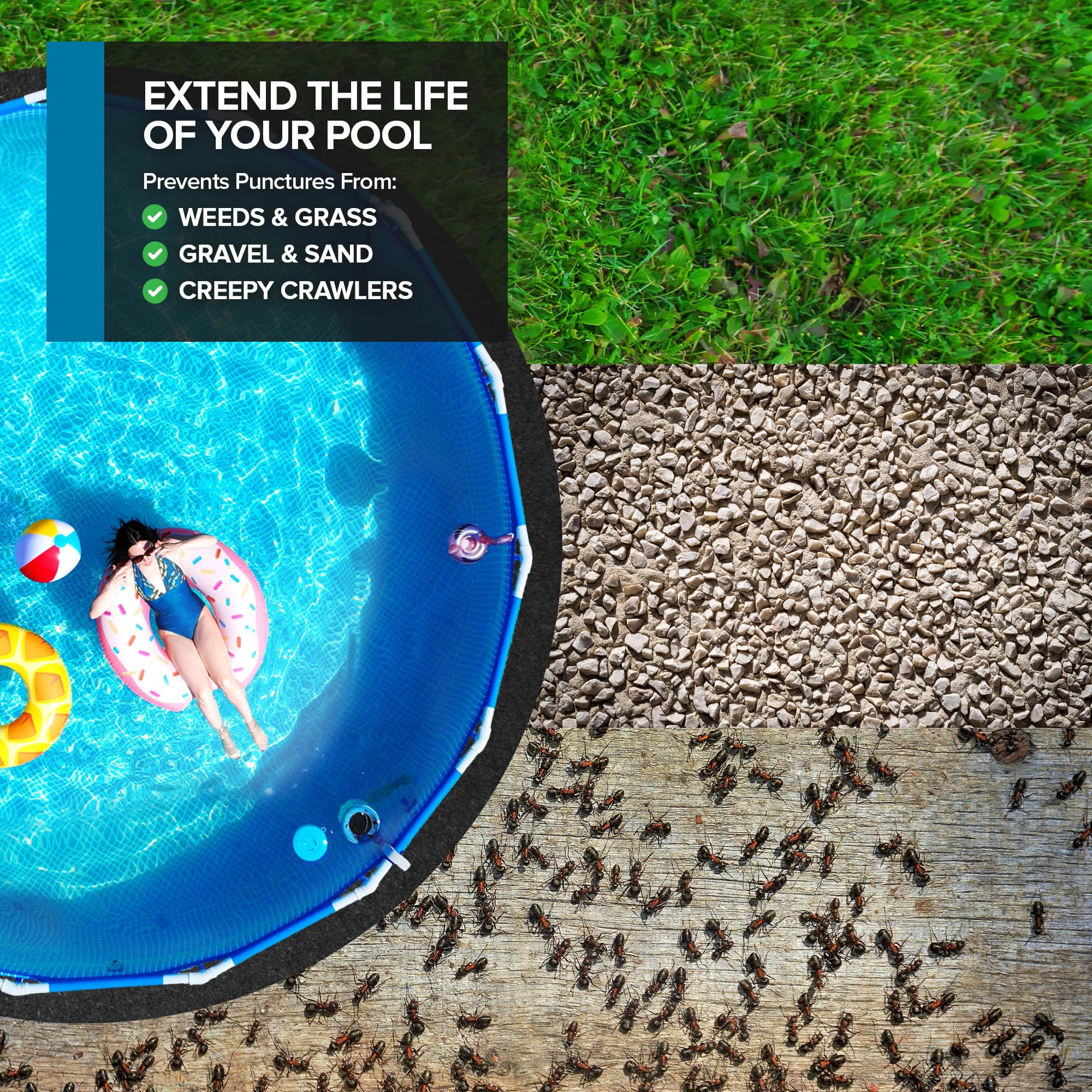 24' Round Heavy Duty Above Ground Pool Liner Pad - Pre-Cut Black Swimming Pool Mat for Puncture Protection | Durable Outdoor Pool Padding for Backyard, Garden & Summer Water Activities