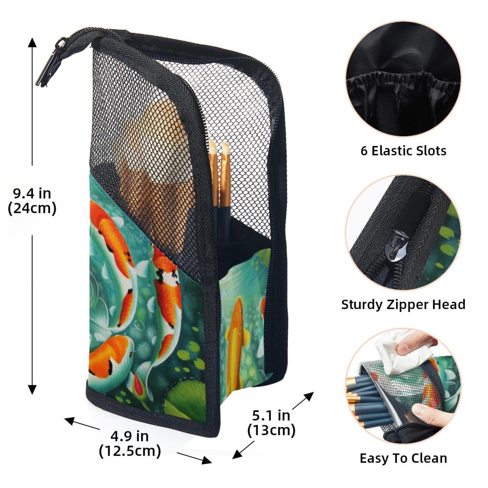 12-Piece Makeup Brush Organizer Bag with Japanese Koi Carp Design - Portable Cosmetic Brush Holder Case for Travel & Home Storage