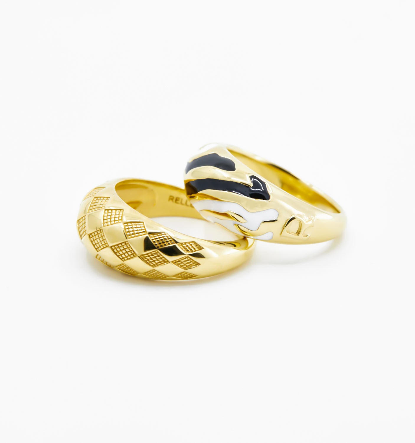 Checker Dome and Savannah Ring Set of 2 - Elegant Statement Jewelry for Women, Perfect for Parties, Weddings & Special Occasions