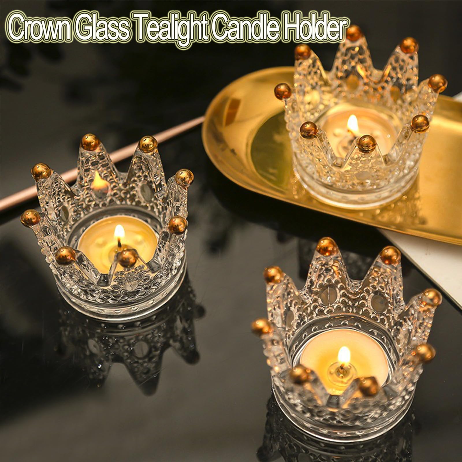 6PCS Golden Crown Votive Candle Holders - Elegant Tea Light Candlesticks & Jewelry Ring Holders for Wedding Decor, Party Centerpieces, Home Tabletop Decorations, Royal Theme Events & Gift Giving