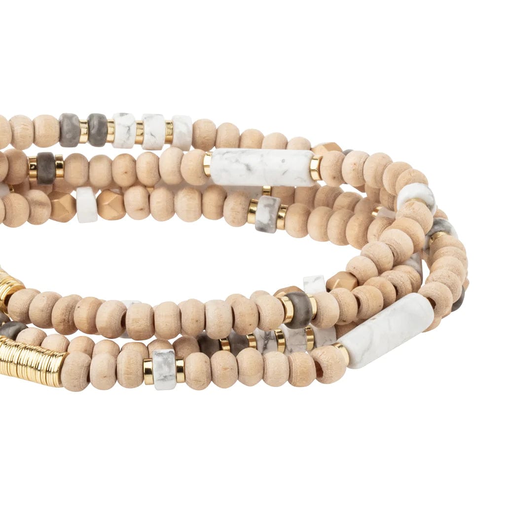 Howlite & Gold Wood Wrap Bracelet - Natural Stone Beaded Handmade Jewelry for Women, Boho Chic Style - Perfect for Yoga, Meditation, and Everyday Wear