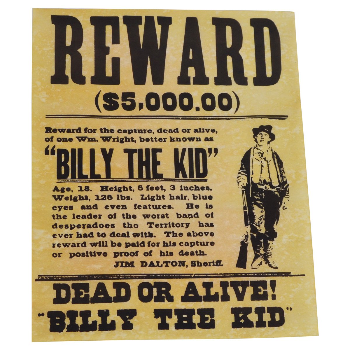 Vintage Billy the Kid Wanted Dead or Alive Poster - Old West Outlaw Gun Slinger Wall Art Decor for Western Bars, Pubs & Man Caves - Historical Wild West Collectible for Cowboy & Americana Themed Rooms