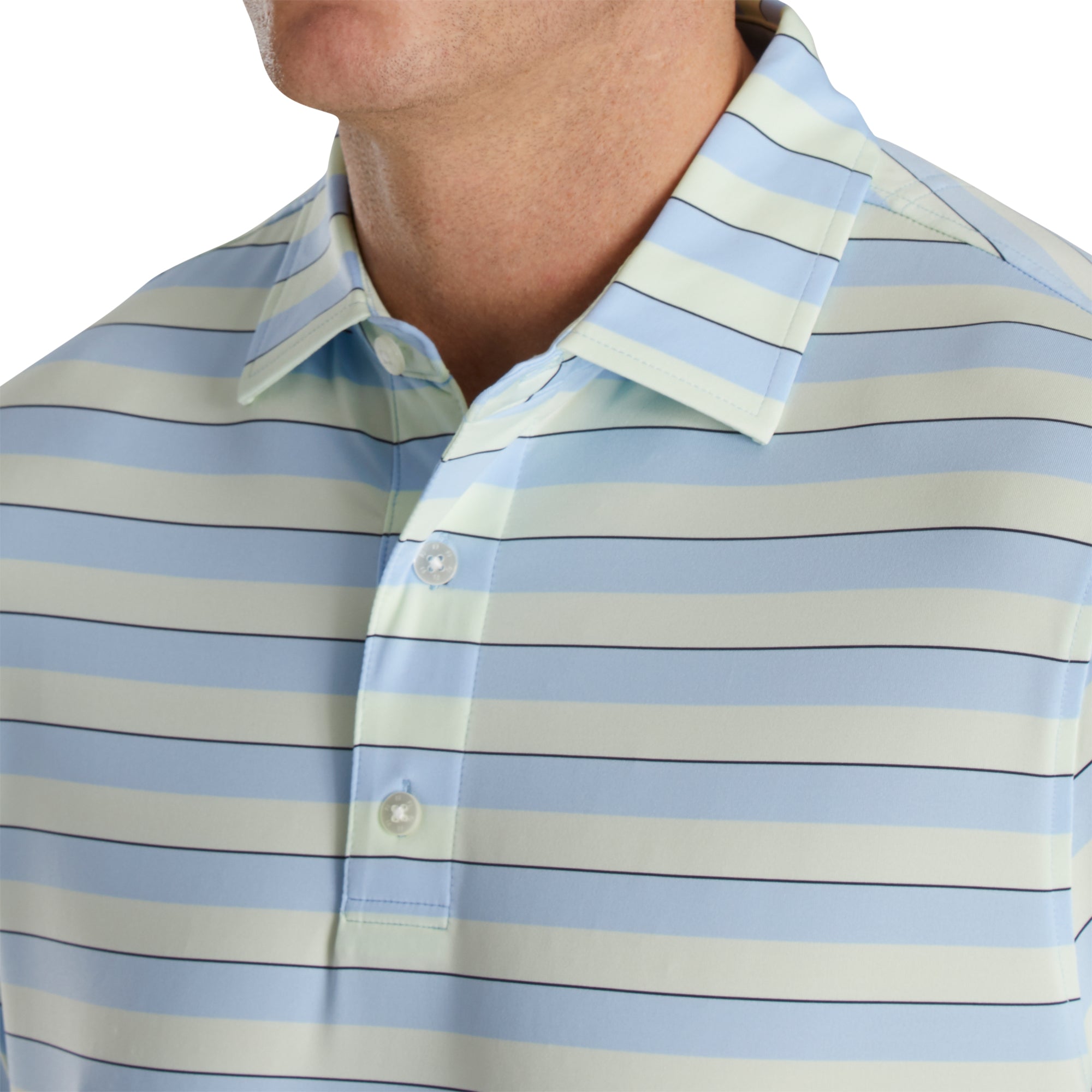 FootJoy Lisle Regency Stripe Sky Men's Golf Polo Shirt - Moisture-Wicking Performance Fabric for Hot Weather Golfing & Casual Wear