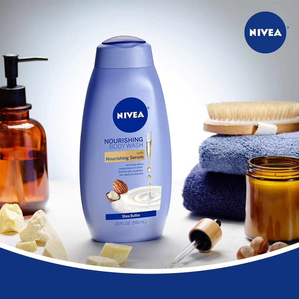 NIVEA Shea Butter Nourishing Body Wash for Dry Skin - Deep Moisturizing Shower Gel with Natural Oils, 20 Fl Oz (Pack of 2) - Hydrating Bath Essential for Winter & Sensitive Skin Care Routine