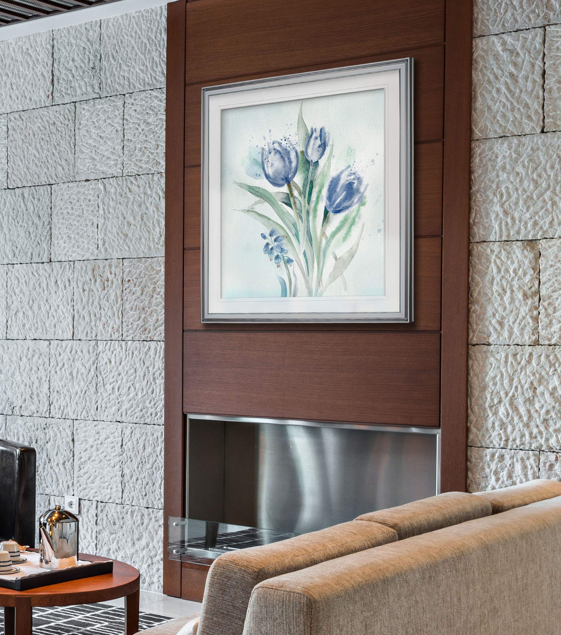 Wexford Home Blue Flower Wash II Abstract Tulip Art Framed Wall Decor - 38x38 Inch Modern Giclee Print Painting in Gold - Perfect for Living Room, Bedroom & Office Decor