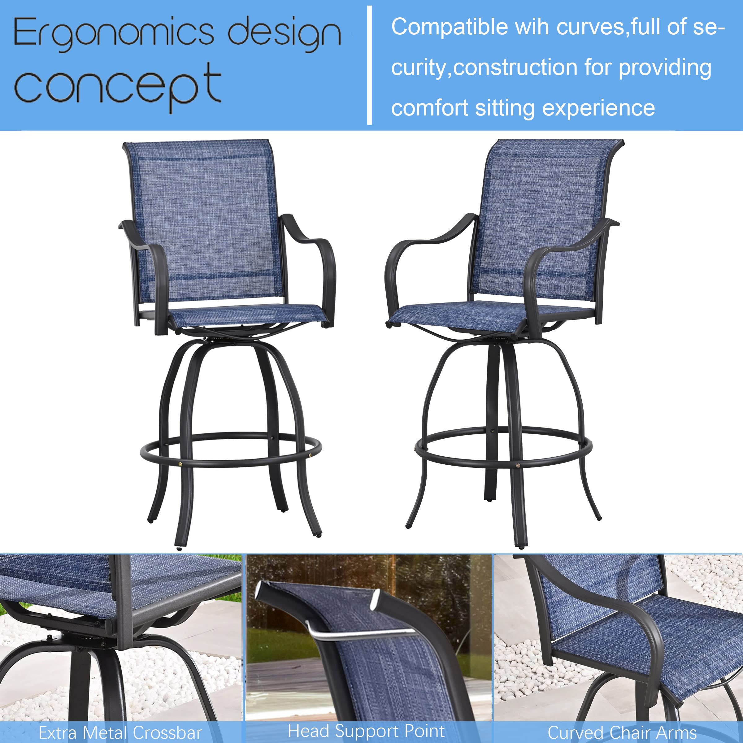 4-Pack Patio Swivel Bar Stools - Outdoor High Bistro Height Chairs, All-Weather Garden Dining Furniture (Blue) - Perfect for Backyard, Deck, Poolside & Outdoor Entertaining