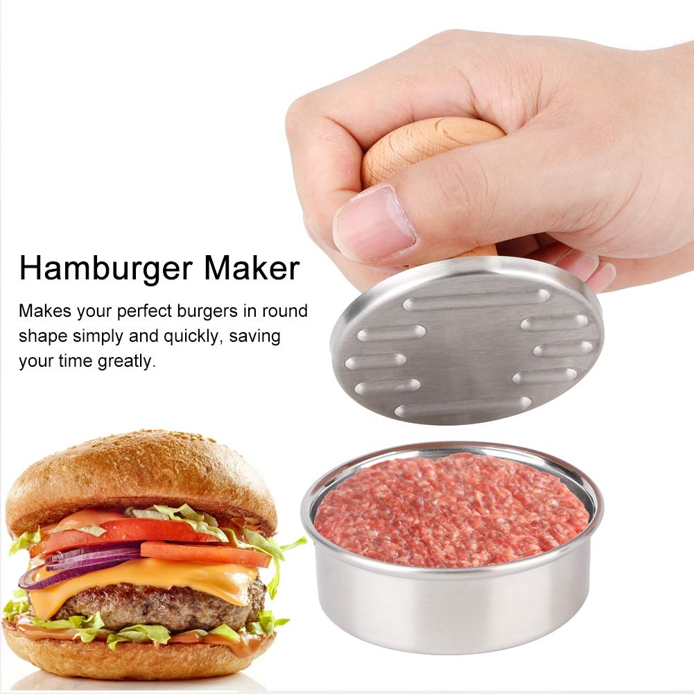 Stainless Steel Hamburger Press - Non-Stick Burger Patty Maker for BBQ, Grill & Stuffed Burgers - Perfect for Homemade Beef Patties & Backyard Cookouts