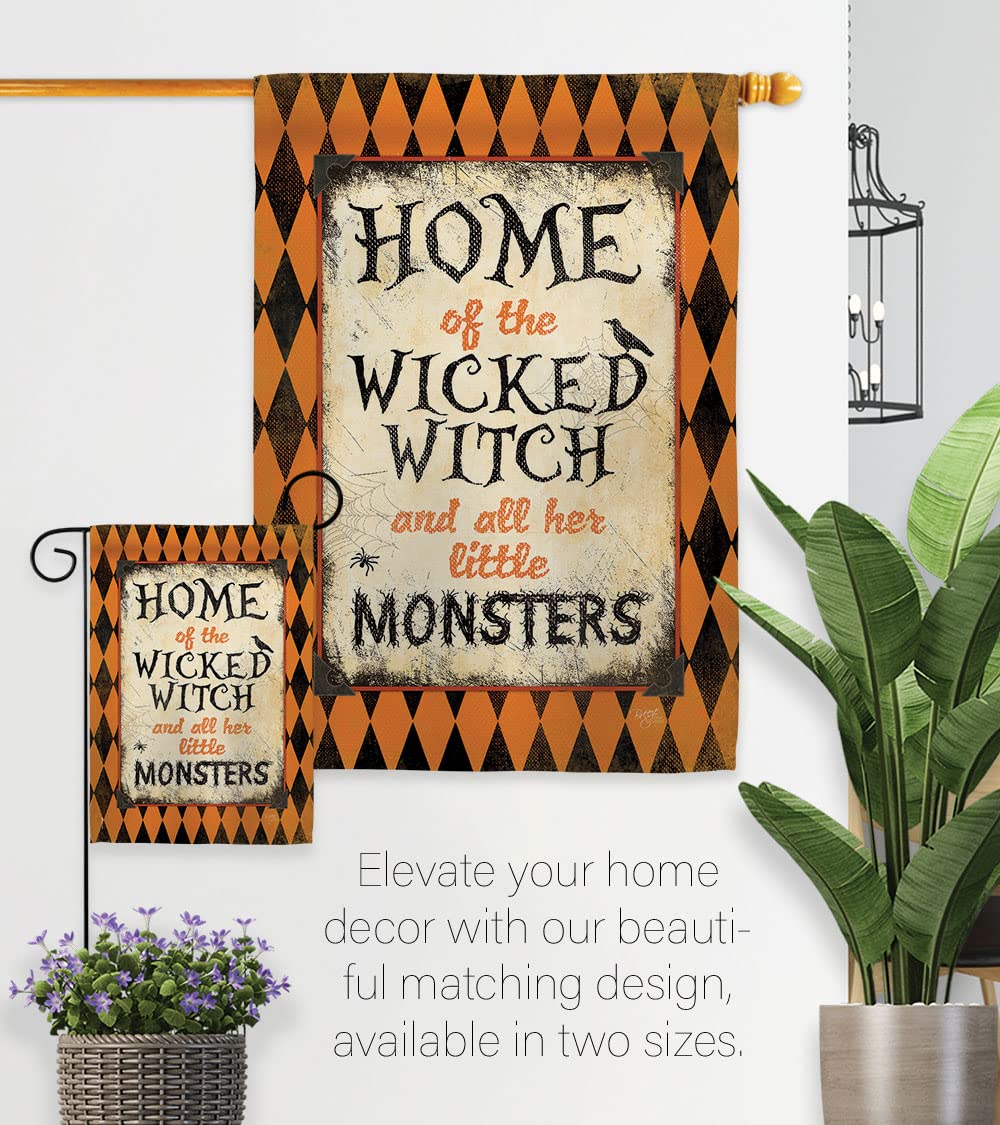 Breeze Decor FK112059-BO Halloween Vertical Flag Set - 1 House Flag & 1 Garden Flag with Hardware - Fall Home Decor for Porch, Yard, and Outdoor Halloween Party Decorations