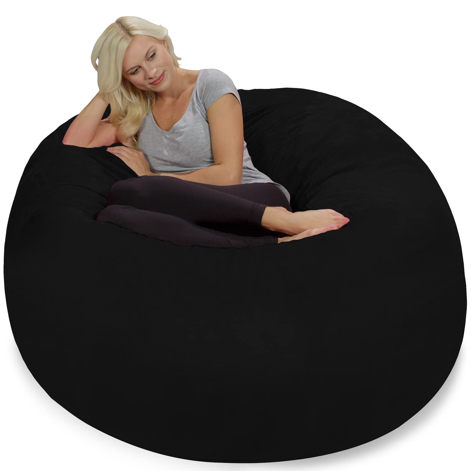 Chill Sack 5' Giant Memory Foam Bean Bag Chair - Oversized Sofa with Soft Microfiber Cover in Onyx Black - Perfect for Living Room, Game Room & Dorm Relaxation