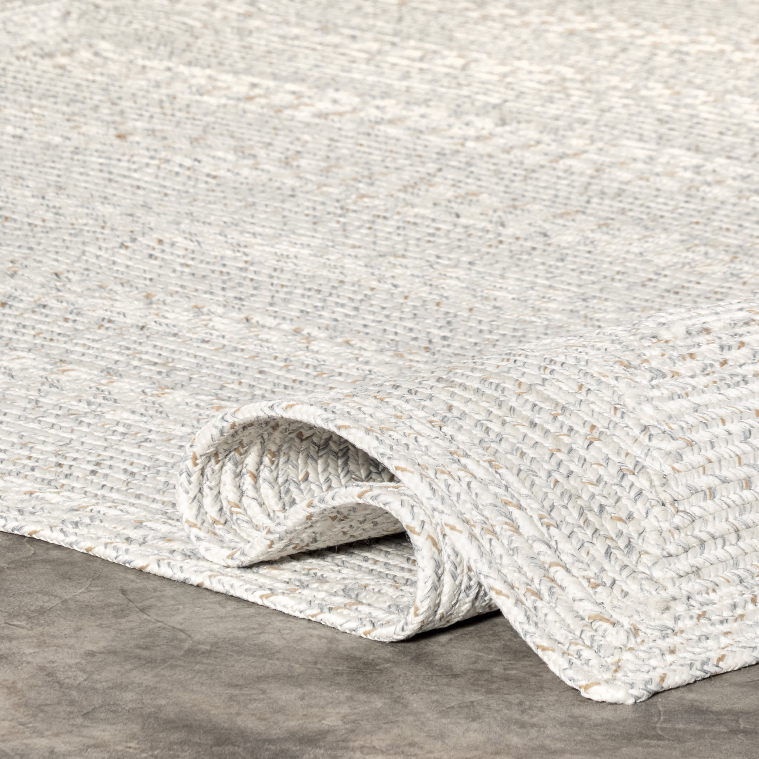 Braided Textured Indoor Outdoor Area Rug - Soft Ivory Boho Chic Decor for Living Room, Bedroom, Patio & Porch