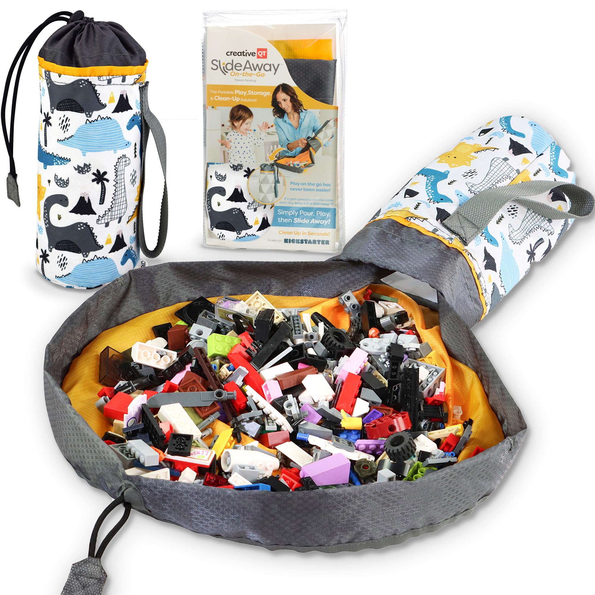 Dinosaur Print SlideAway Toy Storage Organizer - Portable Mini Storage Bag & Play Mat for Toddlers, Kids Room & Travel Organization | Perfect for Daycare, Road Trips & Playtime