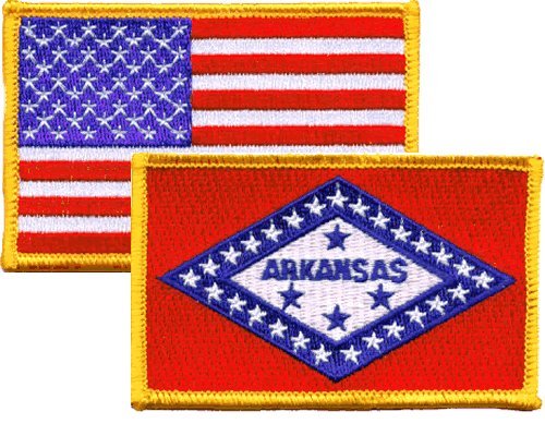 Arkansas & USA Flag Iron-On Embroidered Patches Combo Pack - DIY Sewing for Hats, Jackets, Bags & Uniforms