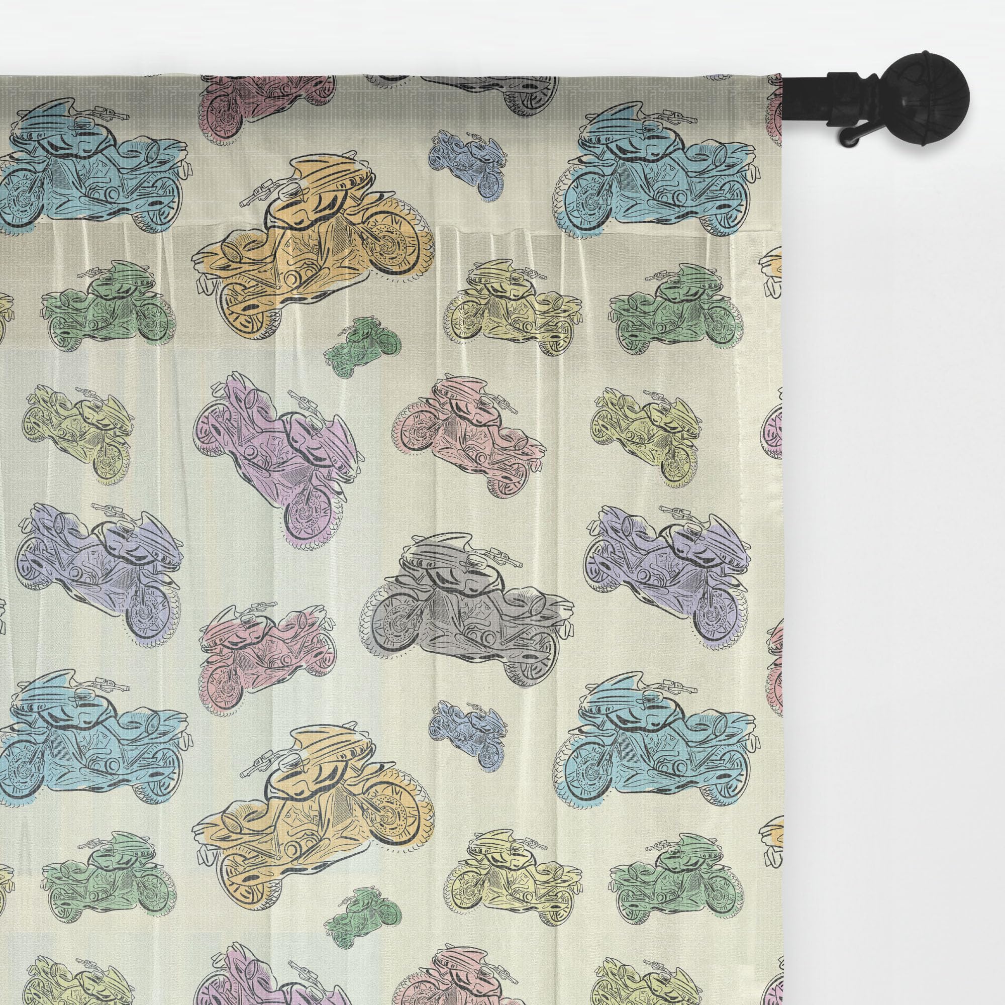 Ambesonne Motorcycle Tulle Curtains - Pastel Racing Bike Sketch Design, Cartoon Style Sheer Drapes with Rod Pocket (2 Panels, 108