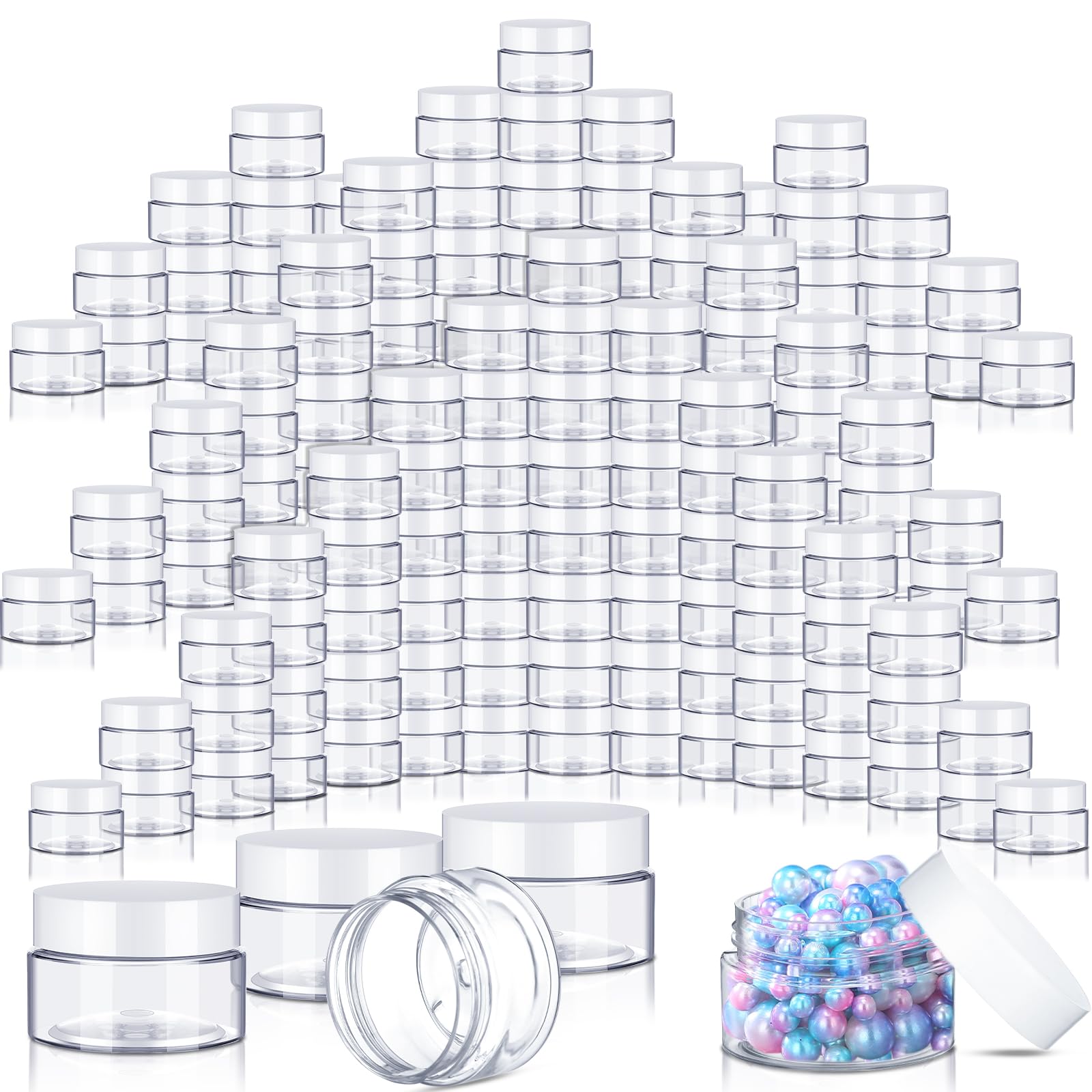 SATINIOR 500 Pcs 1 oz Clear Plastic Cosmetic Jars with White Lids - Leak Proof Empty Round Containers for Creams, Lotions, Eyeshadow & Makeup Samples - Perfect for DIY Beauty Products, Travel Size Toiletries & Professional Salon Use