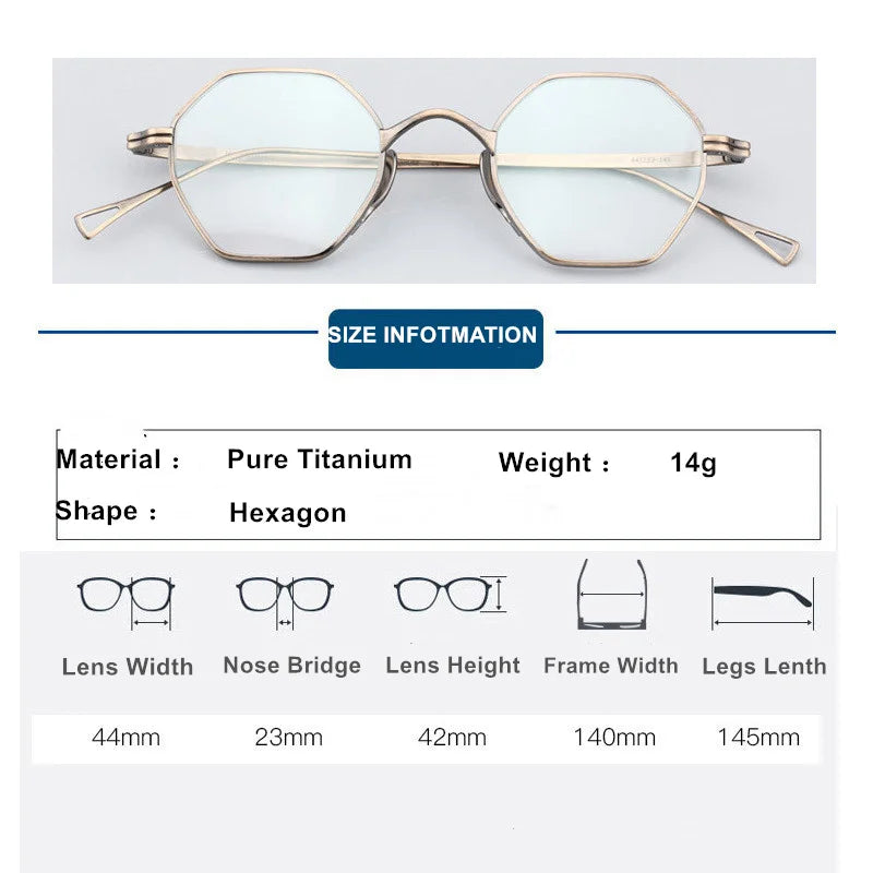 Aimee Unisex Full Rim Small Hexagon Titanium Eyeglasses 112152 - Lightweight & Durable Frame for Men & Women - Perfect for Reading, Work & Fashion Accessories