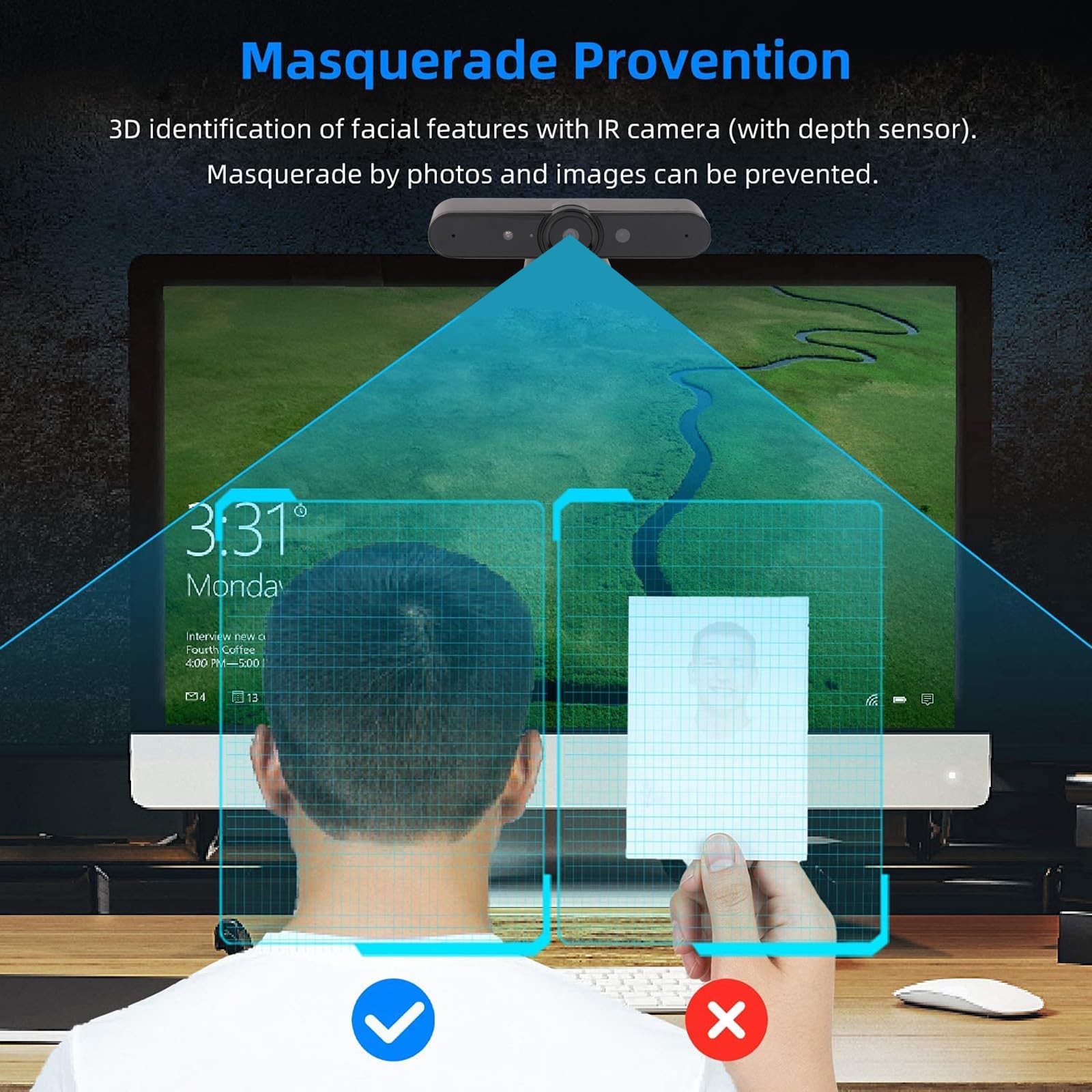 KASFDBMO Advanced Face Recognition Webcam with USB - HD Webcam for Video Calls, Online Meetings & Conference | Plug & Play USB Camera for Zoom, Skype, Teams (Perfect for Remote Work & Virtual Classrooms)