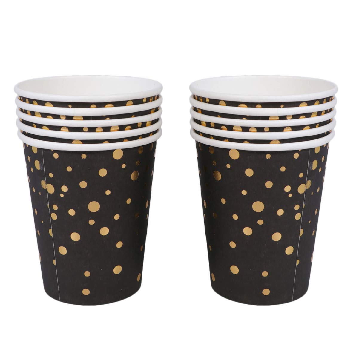 Eco-Friendly Gold Dot Disposable Paper Cups - 10-Pack Black Party Cups for Weddings, Birthdays & Anniversaries | Elegant Decor, Sustainable Choice for Celebrations & Events