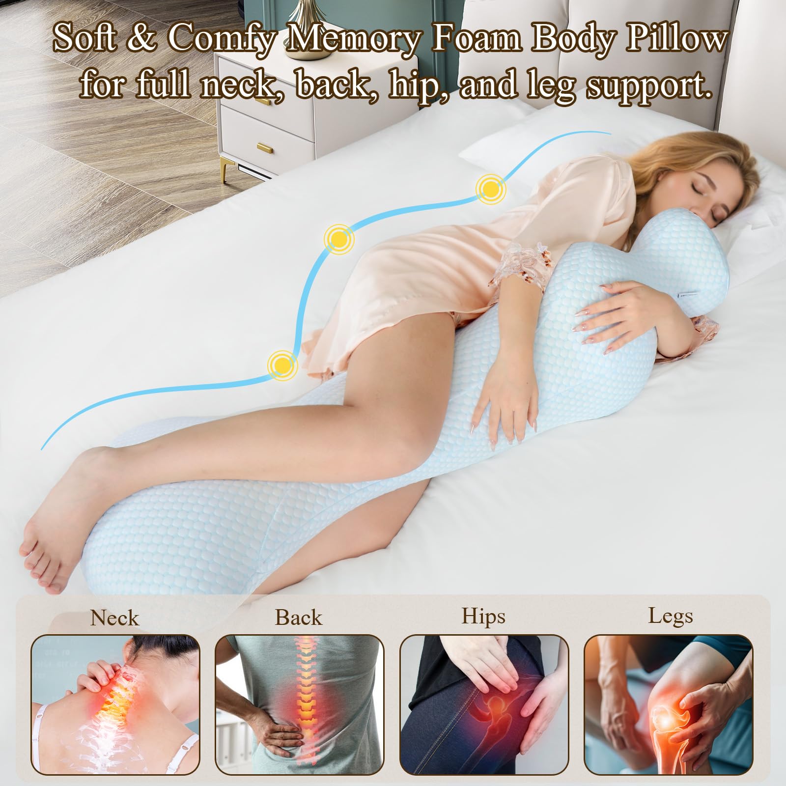 Cooling Mermaid Body Pillow for Adults – Full Memory Foam Long Hugging Pillow for Side Sleepers & Pregnancy Support – Soft Firm Bed Pillow for Comfortable Sleep & Relaxation | Perfect for Home, Office & Travel Use