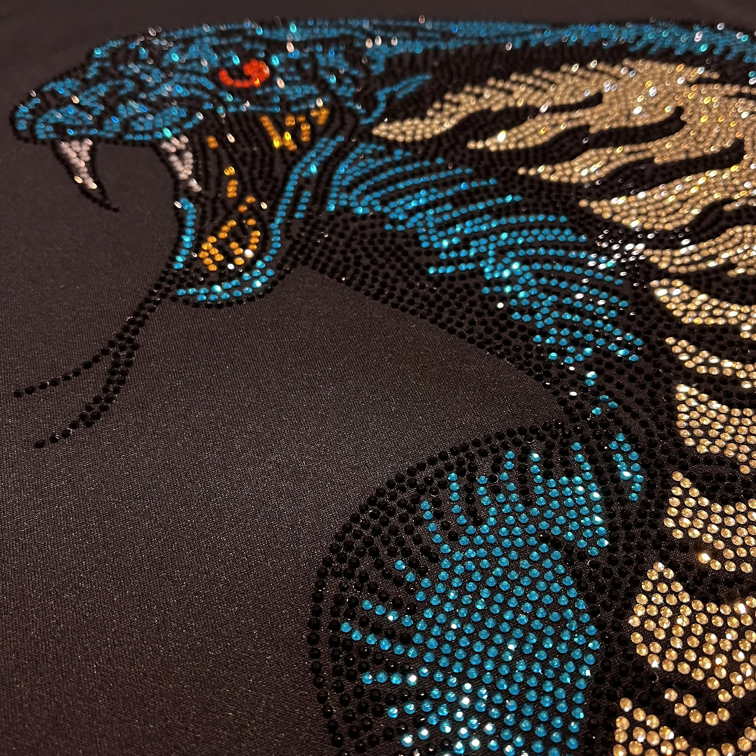 Big Snake Iron-on Rhinestones Heat Transfer Patch - Cobra Applique with Hot Fix Crystals in Yellow, Turquoise & Black - Perfect for Jackets, Jeans & Bags DIY Embellishment