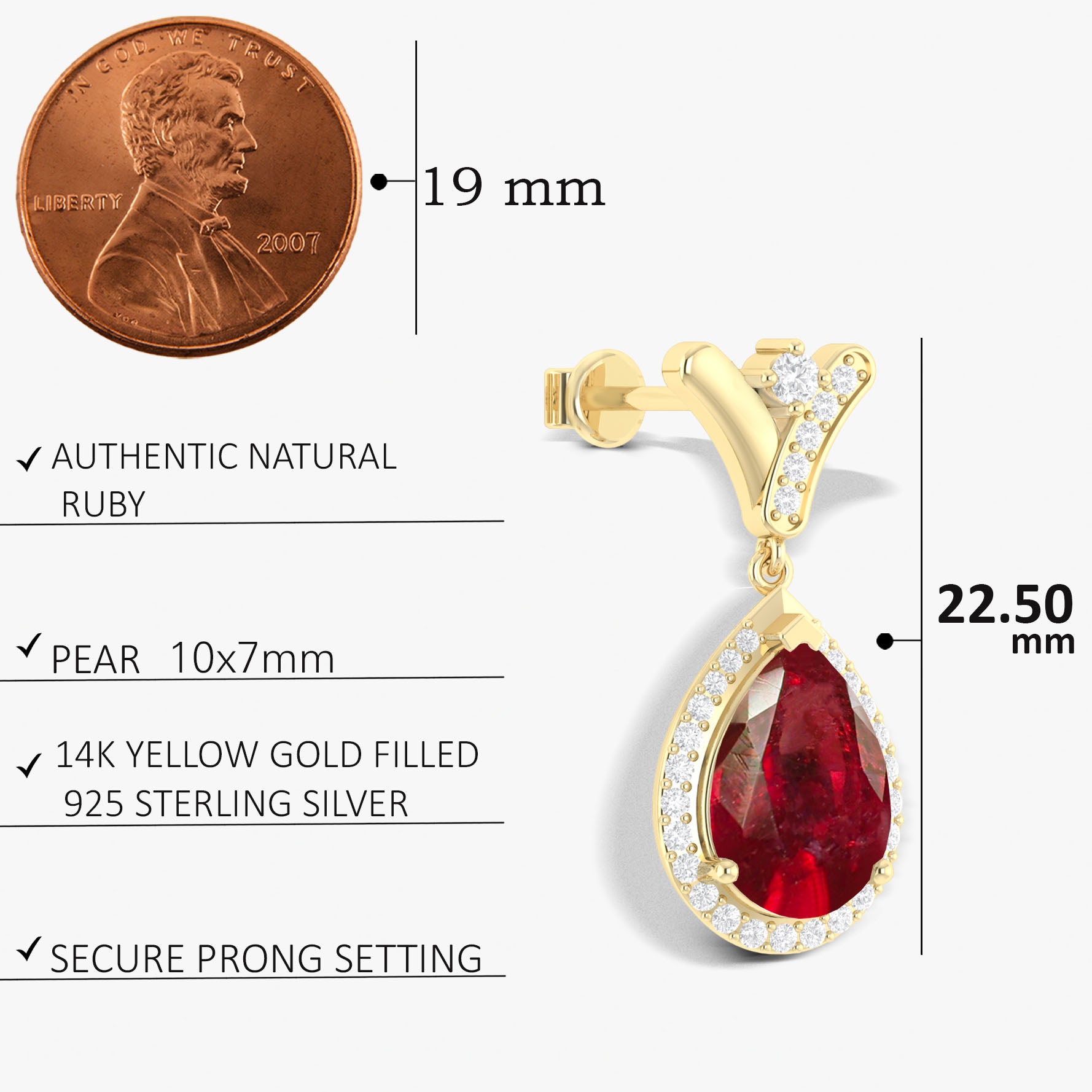 Natural Ruby Drop Earrings - V-Shaped Design with Secure Push Back Closures | Perfect for Weddings, Parties & Special Occasions