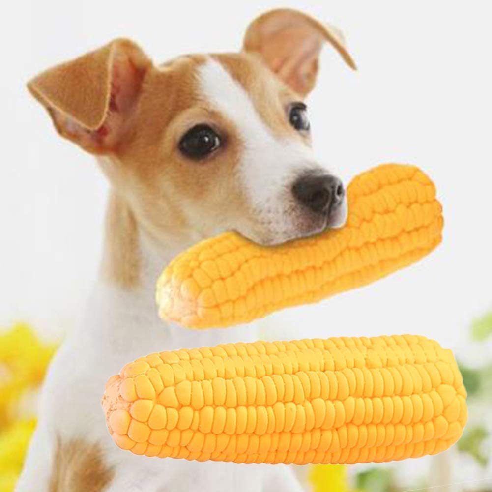 Yellow Corn-Shaped Squeaky Dog Chew Toy - Bite-Resistant Latex Puppy Toy for Small, Medium & Large Dogs | Interactive Play & Aggressive Chewers | Perfect for Fetch, Training & Teething Relief