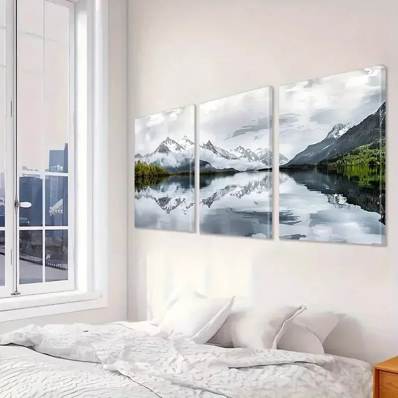 3-Piece Abstract Serene Snowy Landscape Art Set - Framed Canvas Wall Decor 50x70cm - High Quality Print - 100% Australian Made - Ready to Hang - Perfect for Living Room, Bedroom & Office Decor