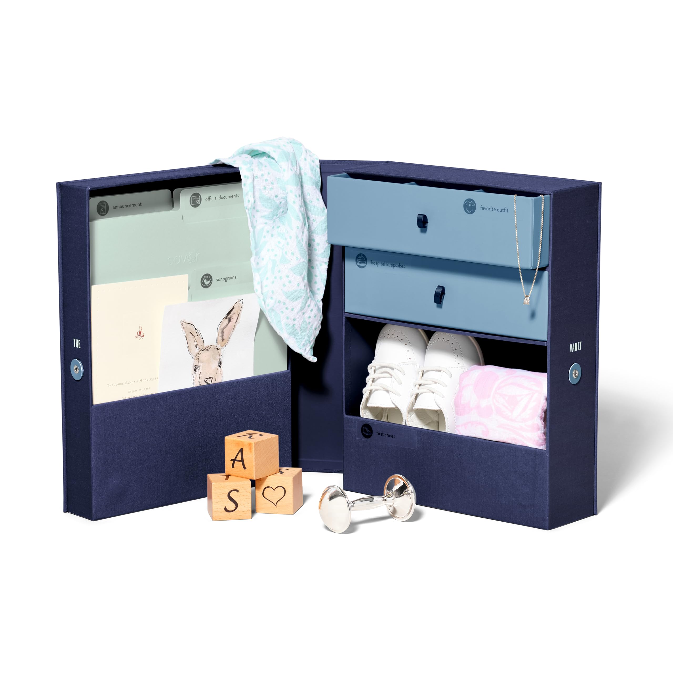 Personalized Baby Keepsake Organizer Box - Custom Fabric Bound Acid-Free Memory Box with Labels for Newborns | Perfect for Pregnancy Announcements, Baby Showers, Mother's Day Gifts & New Baby Boy or Girl | Nursery Organization & Cherished Milestone Preservation