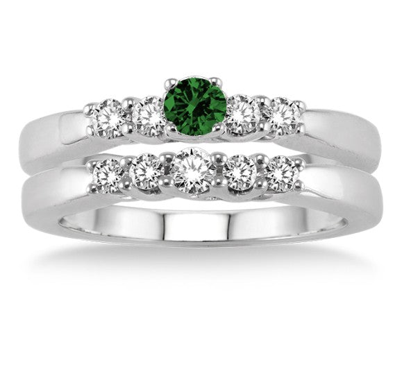 1.25 Carat Emerald Elegant 5-Stone Bridal Ring Set in 10K White Gold - Perfect for Engagement, Wedding & Anniversary Gifts