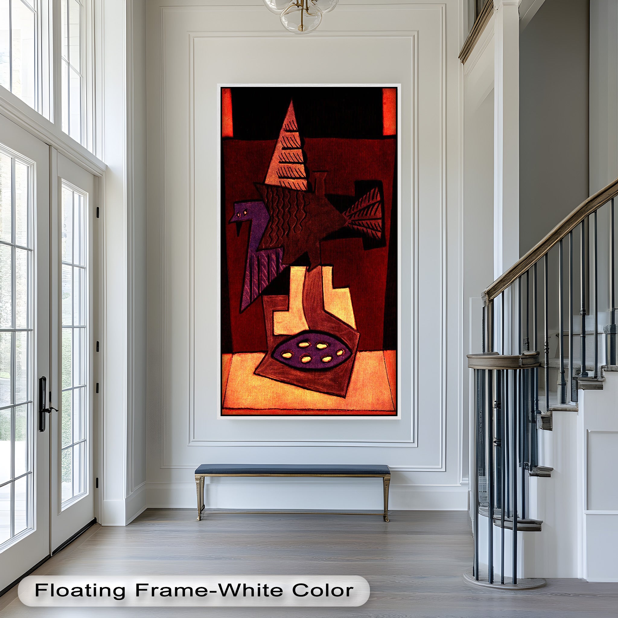 Abstract Bird & Bowl Cubist Oil Painting Wall Art - Modern Home Decor for Living Room, Bedroom & Office