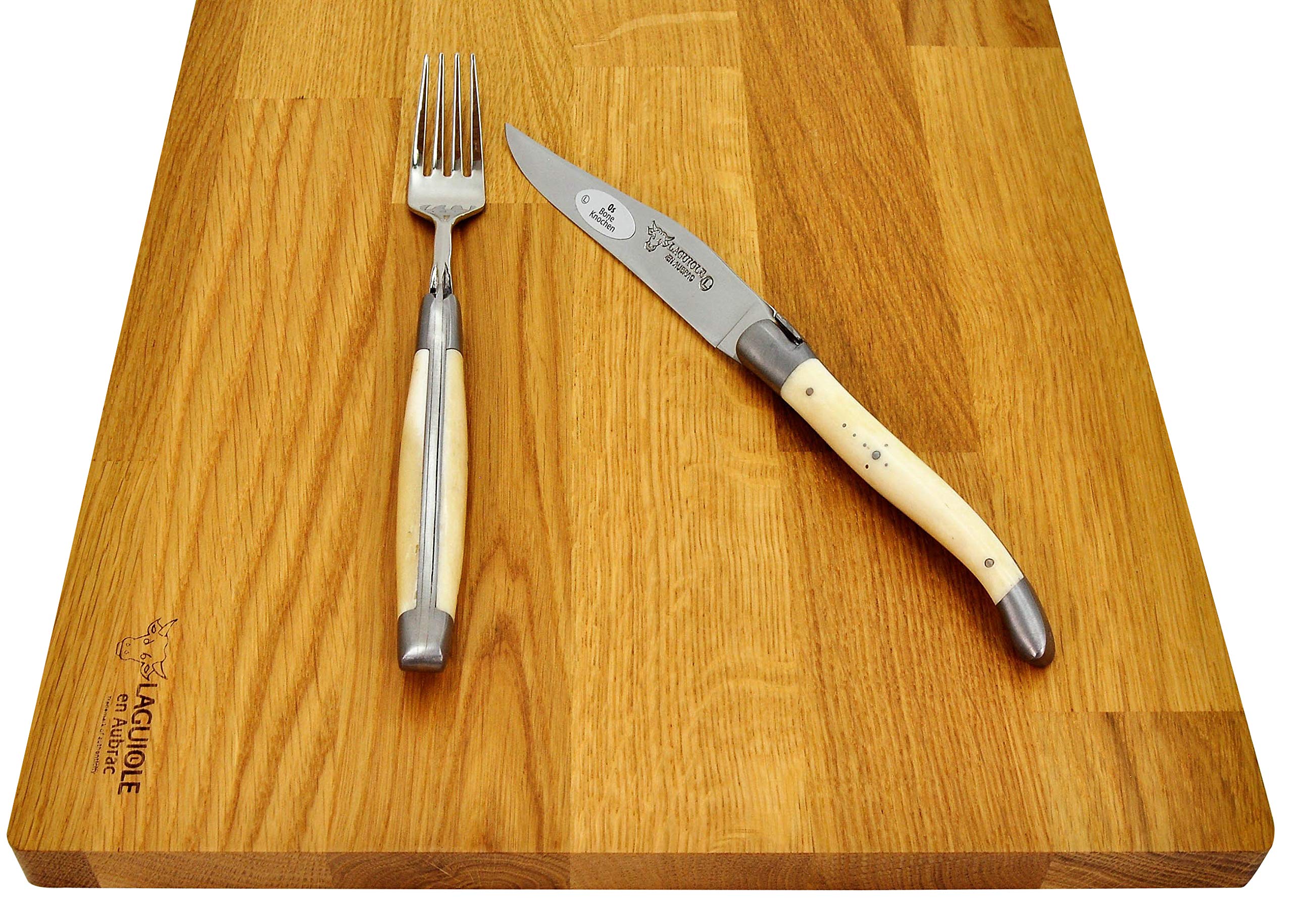 Premium Laguiole en Aubrac 4-Piece Steak Knife Set with 4 Forks - Stainless Steel Blades & Elegant Bone Handles - Perfect for Fine Dining, BBQ Parties & Gourmet Steakhouse Experience