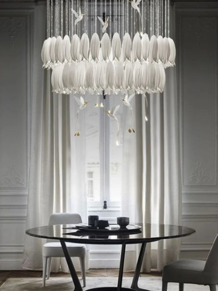 Elegant Tulip Spiral Ceramic Chandelier Lighting - Modern Ceiling Light Fixture for Dining Room, Living Room & Bedroom Decor