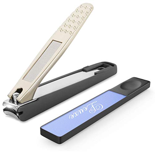 Premium Leuxe Nail Clipper Set for Thick Nails - Professional Stainless Steel Clippers & Glass Nail File Kit - Perfect for Manicures, Pedicures & Travel Grooming Essentials