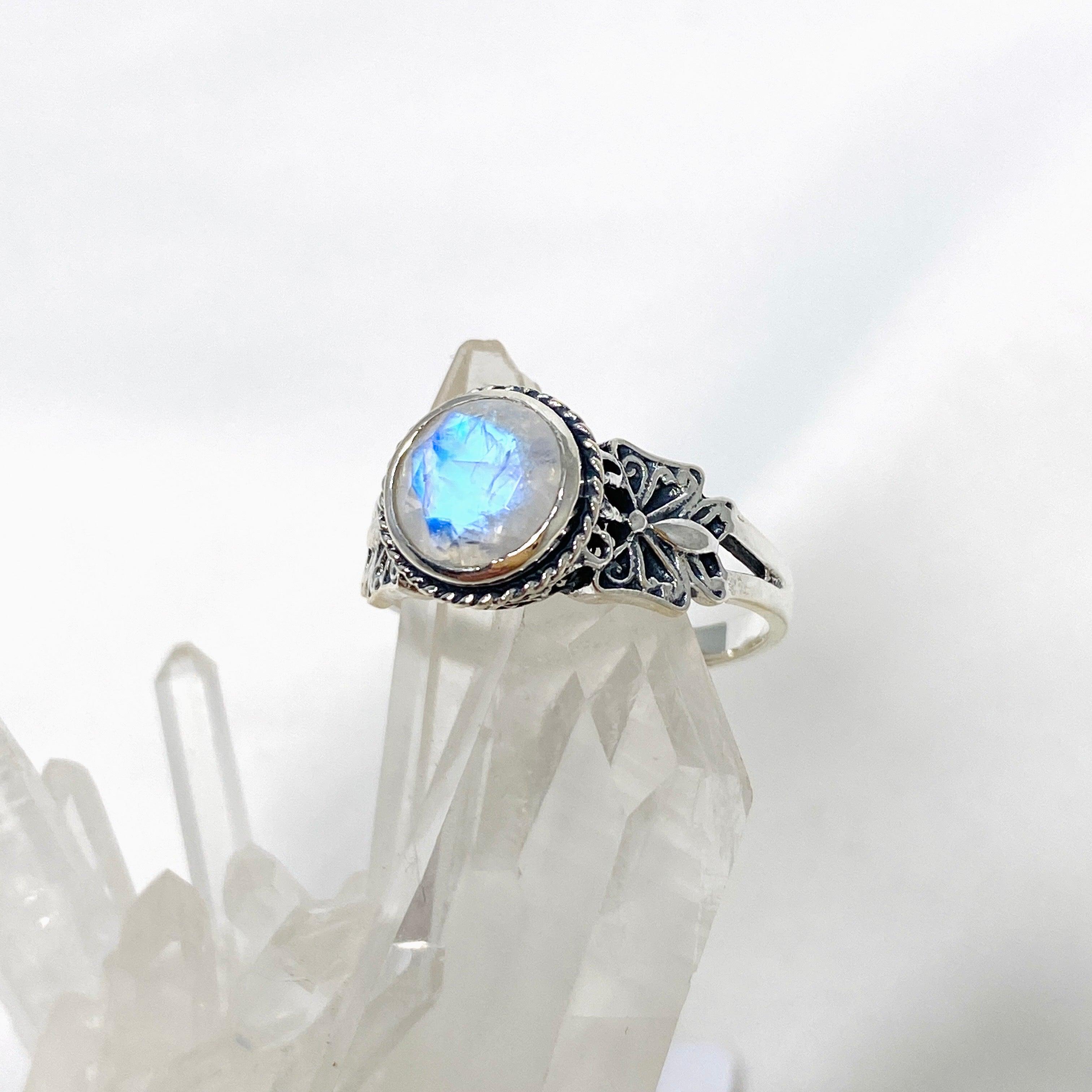 Moonstone Faceted Round Ring in Sterling Silver - Elegant Decorative Jewelry for Women | Perfect for Weddings, Parties & Special Occasions