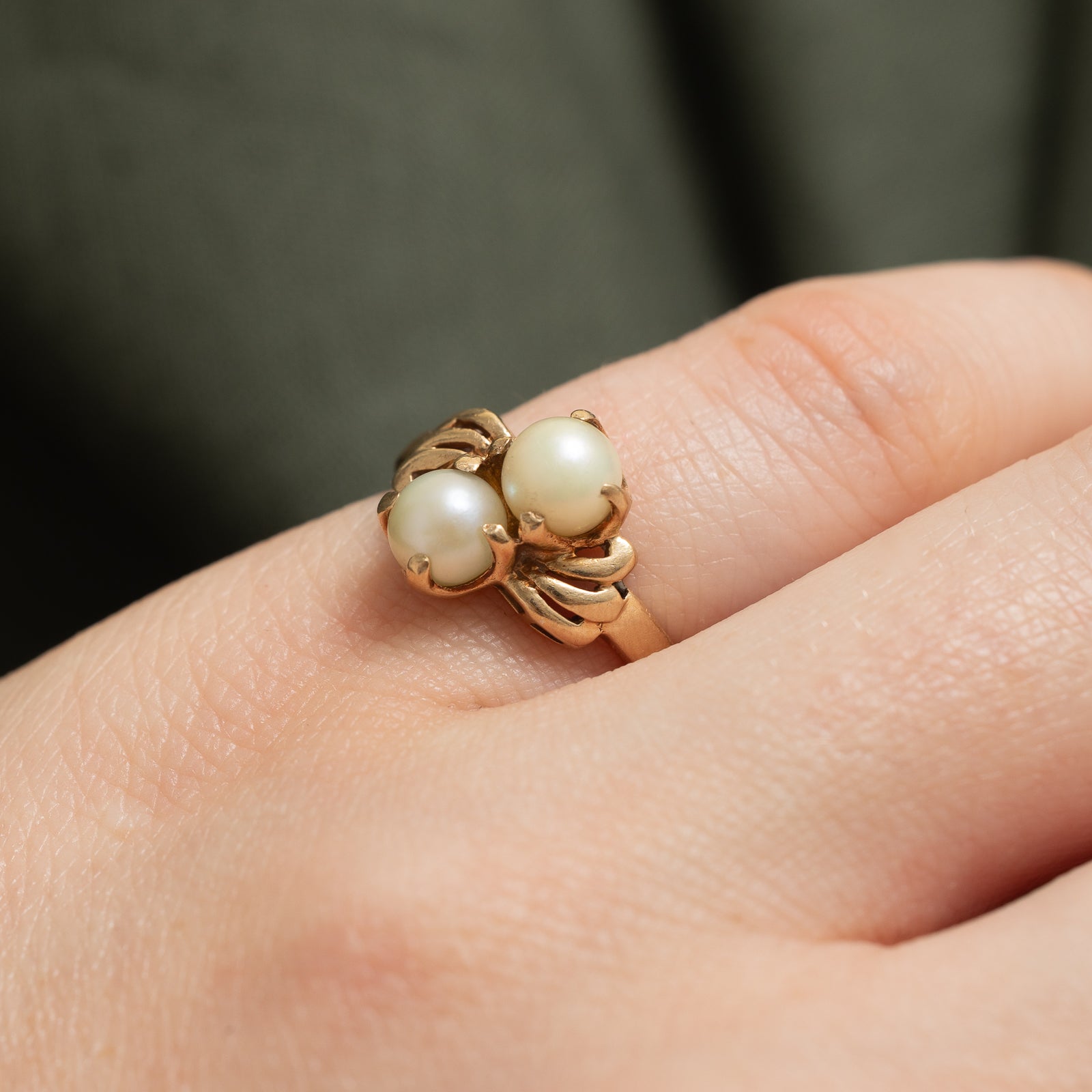 Two Stone Pearl Ring - Size 4.25 | Elegant Stackable Jewelry for Women, Perfect for Weddings, Anniversaries & Everyday Wear