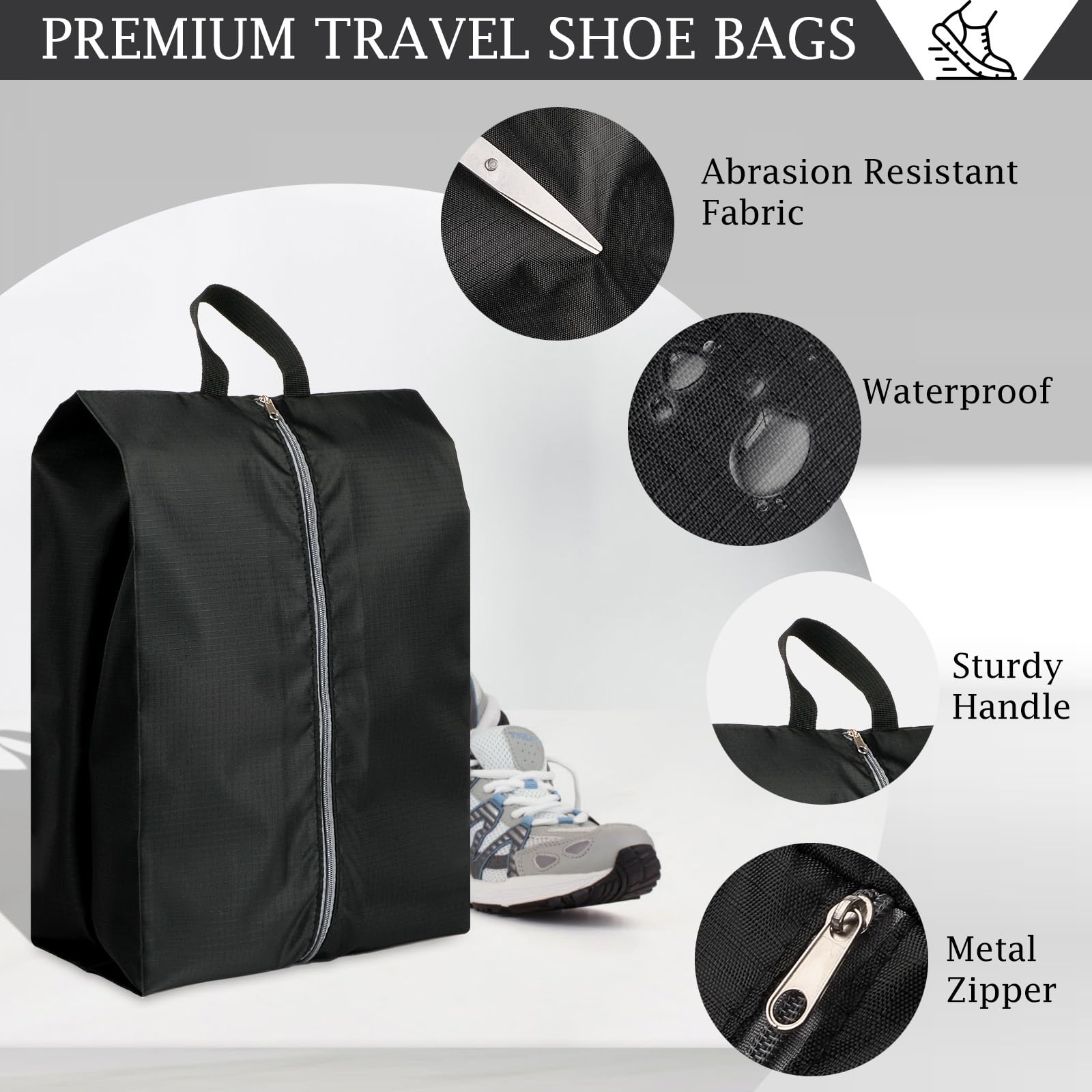 4-Pack Waterproof Travel Shoe Bags with Zipper - Large Portable Shoe Organizers for Men & Women - Perfect for Suitcase Packing, Gym, Vacation & Business Trips