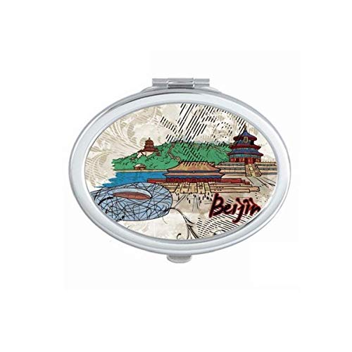 DIYthinker Portable Foldable Double-Sided Makeup Mirror with Tiananmen & Bird Nest Beijing China Design - Perfect for Travel, Home Vanity, and Professional Makeup Artists